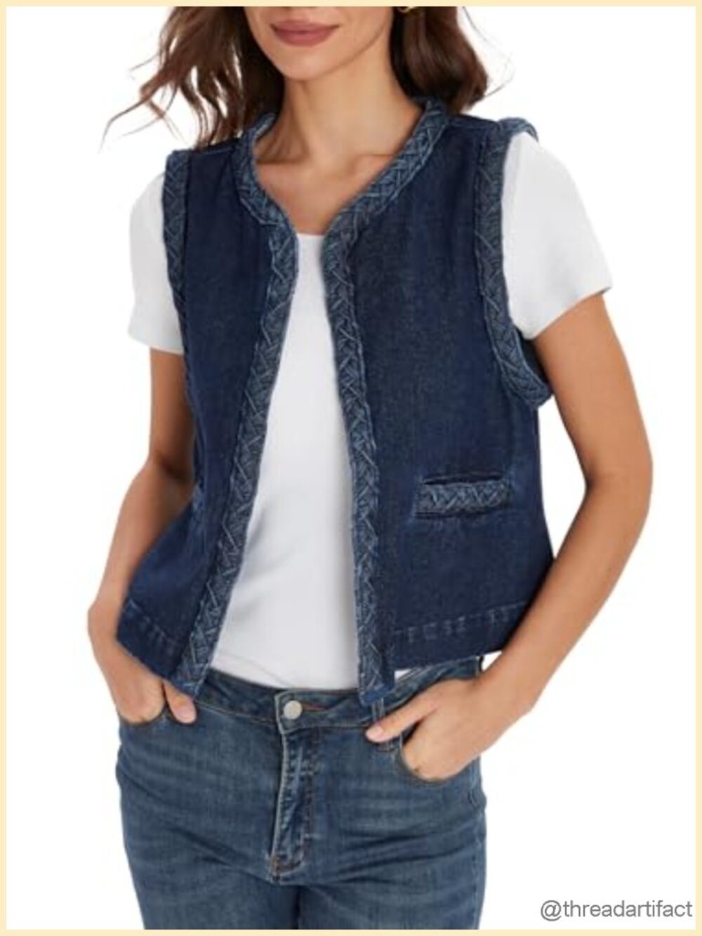 Sleeveless Denim Vest Casual Open Front Tweed Tank Top Jean Waistcoat